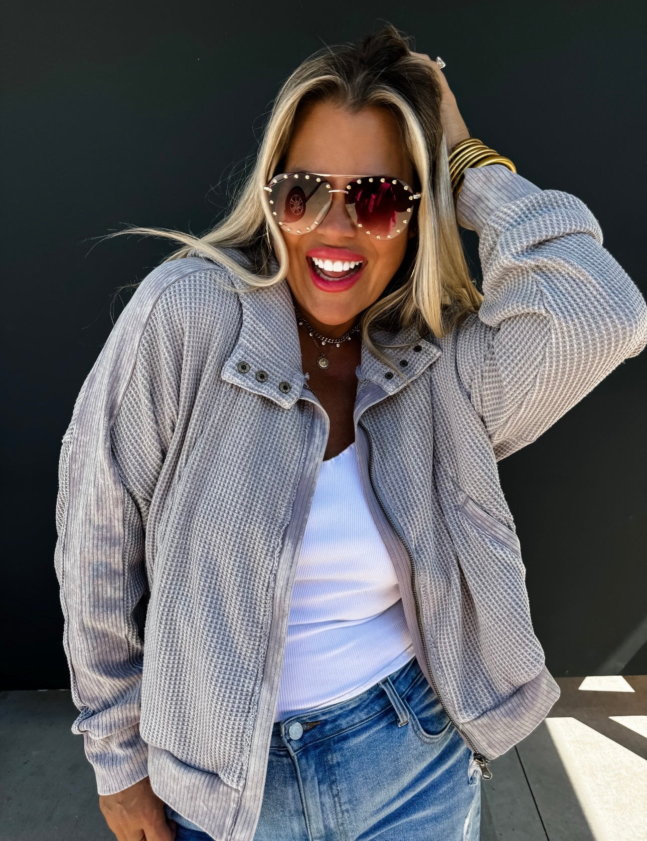 Maisie Mineral Wash Hoodie Jacket - Grey | Sweeten Collective Co.